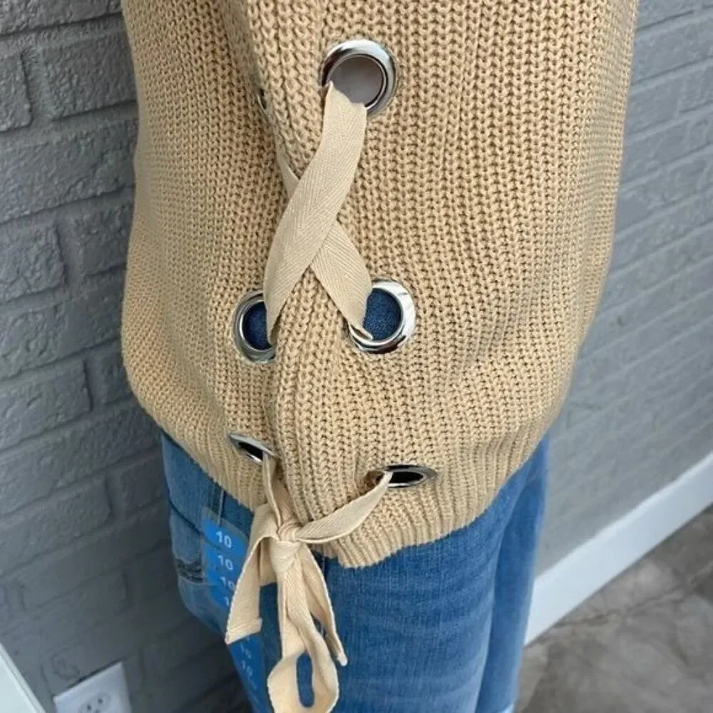 Sheryl Crow Women Tan Sweater With Side Tie Detail Sweater Size S